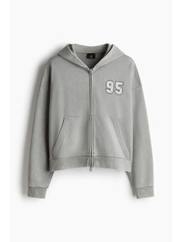 H&M - Men Grey Oversized Fit Boxy Zip-Through Hoodie