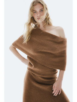 H&M - Women Beige Fine-Knit One-Shoulder Top