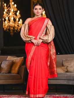 Beatitude - Red Soft Woven Banarasi Saree with Unstitched Blouse