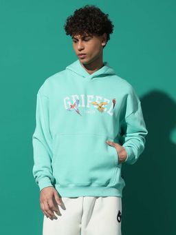 Griffel - Birds Print Oversized Fit Sea Green Hoodie