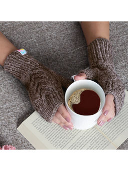 Magic Needles - Women Brown Cable Design Knitted Fingerless Gloves