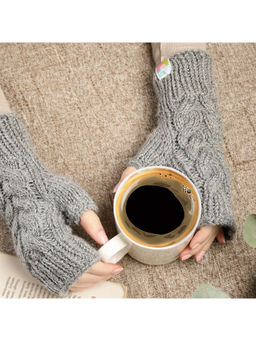 Magic Needles - Women Grey Cable Design Knitted Fingerless Gloves