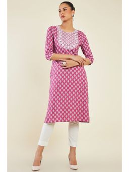 Soch - Womens Pink Rayon Printed Kurta
