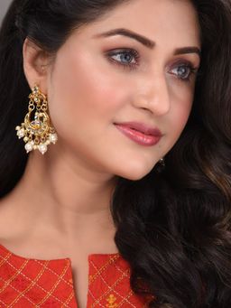 Saraf RS Jewellery - Gold Plated Kundan Modern Chandbalis Earrings