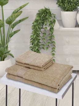 KOPA - 4Pc Quick Dry 100% Cotton Soft Terry Towel -2Pc Bath, 2Pc Hand D'Ross Solid-Taupe