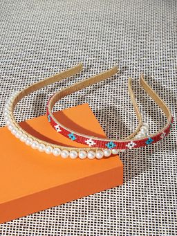 Zaveri Pearls - Set of 2 Contemporary Pearls & Beads Embellished Hair Bands-ZPFK14362 (Pack of 2)