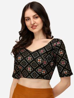 Amrutam Fab - Women's Jacquard Black V Neck Blouse