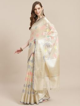 Banarasi Silk Works - Masrise Cotton Woven Saree Beige with Unstitched Blouse