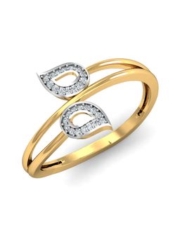 KuberBox - 18k Gold Foliole Diamond Ring for Women-Girls