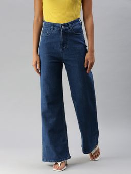 SHOWOFFFF - Women Clean Look Blue Wide Leg Denim Jeans