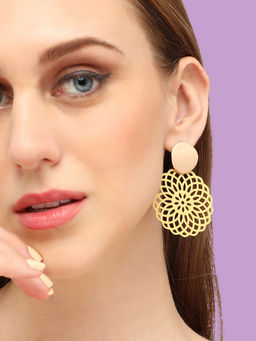 Sohi - Yellow Gold Plated Contemporary Drop Earrings