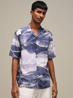Mufti - Muted Indigo Blue Abstract Men Shirt