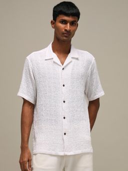 Mufti - Rich Eggshell White Textured Men Shirt