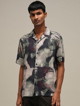 Mufti - Muted Sage Green Abstract Men Shirt