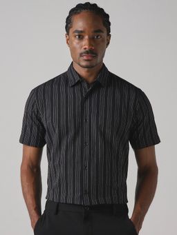 Mufti - Deep Charcoal Black Stripes Men Shirt