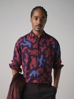 Mufti - Plum Abstract Men Shirt