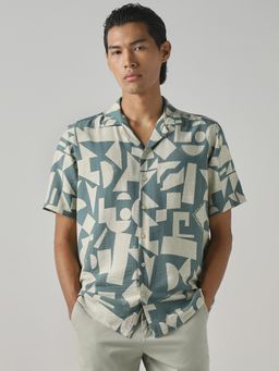 Mufti - Muted Sage Green Geometric Men Shirt
