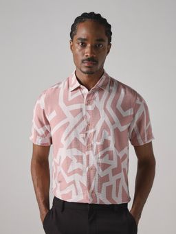 Mufti - Pastel Pink Geometric Men Shirt