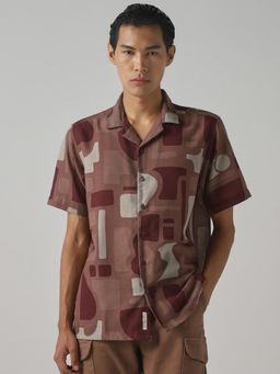 Mufti - Muted Brown Abstract Men Shirt