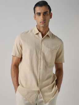 Mufti - Beige Textured Men Shirt