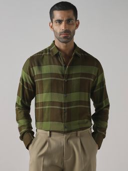 Mufti - Muted Olive Green Checks Men Shirt