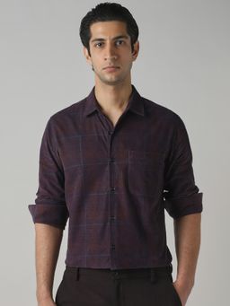 Mufti - Deep Plum Checks Men Shirt