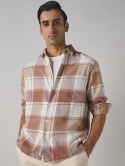 Mufti - Muted Beige Checks Men Shirt
