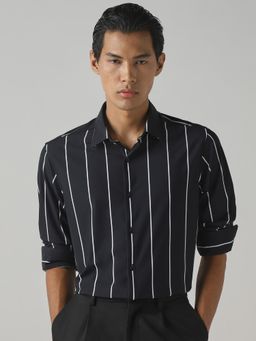 Mufti - Deep Jet Black Stripes Men Shirt