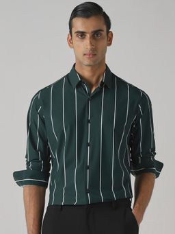 Mufti - Dark Green Stripes Men Shirt
