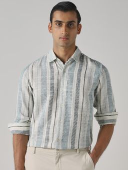 Mufti - Light Sage Green Stripes Men Shirt