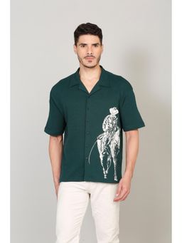 Selfusion - Cowboys Riding A Horse Near A Tree print Men's Cuban Collar Short Sleeve Shirt