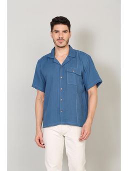 Selfusion - Steel Blue Textured Resort Shirt
