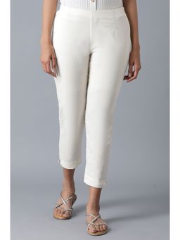 Folksong - Ecru Slim Pants Solid Casual Slim Fit