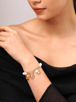 Priyaasi - Statement Sea Shell Hanging Pearl Gold Plated Adjustable Bracelet