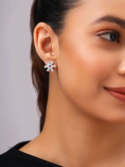 Priyaasi - Ad Elegance Floral Design Silver Plated Stud Earrings