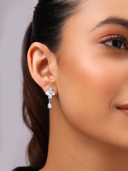 Priyaasi - Ad Floral Drop Elegance Silver Plated Drop Earrings