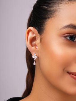 Priyaasi - Ad Floral Drop Elegance Rose Gold Plated Drop Earrings