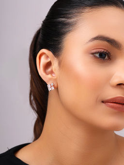 Priyaasi - Geometrical Ad Elegance Rose Gold Plated Mini Stud Earrings