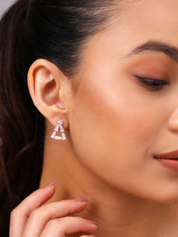Priyaasi - Ad Rose Gold Plated Geometrical Chic Design Drop Style Earrings