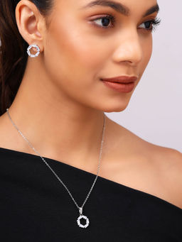 Priyaasi - Ad Silver Plated Design with Simple Mini Earrings Jewellery Set