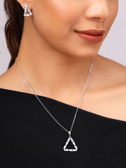 Priyaasi - Triangle Shape Ad Elegance Silver Plated Jewellery Set
