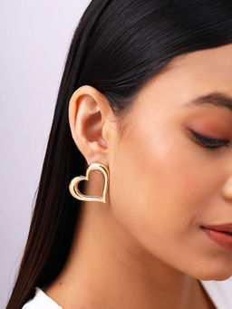 Priyaasi - Heart Shape Gold Plated Stud Style Earrings
