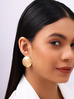 Priyaasi - Shiny Gold Plated Fashionable Geometric Design Stud Earrings
