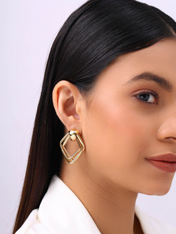Priyaasi - Fancy Gold Plated Geometrical Style Drop Earrings