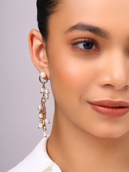 Priyaasi - Pearl Sea Shell Pattern Drop Style Gold Plated Earrings