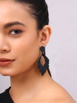 Priyaasi - Leaf Shape Black Elegance Statement Drop Earrings