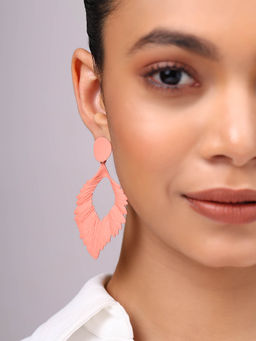 Priyaasi - Peach Elegance Leaf Design Contemporary Drop Earrings