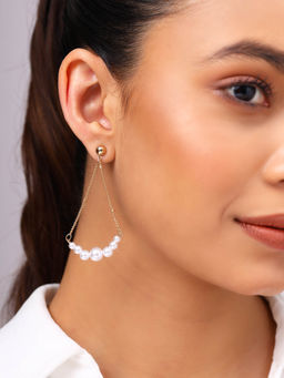 Priyaasi - Pearl Chain Design Drop Fashionary Gold Plated Earrings