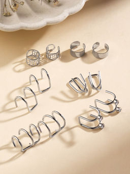 Priyaasi - Silver Plated Statement Ear Cuffs Vogue Set of 6