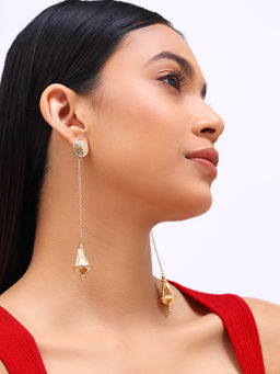Priyaasi - Hammered Shoulder Duster Vortex Gold Plated Drop Earrings